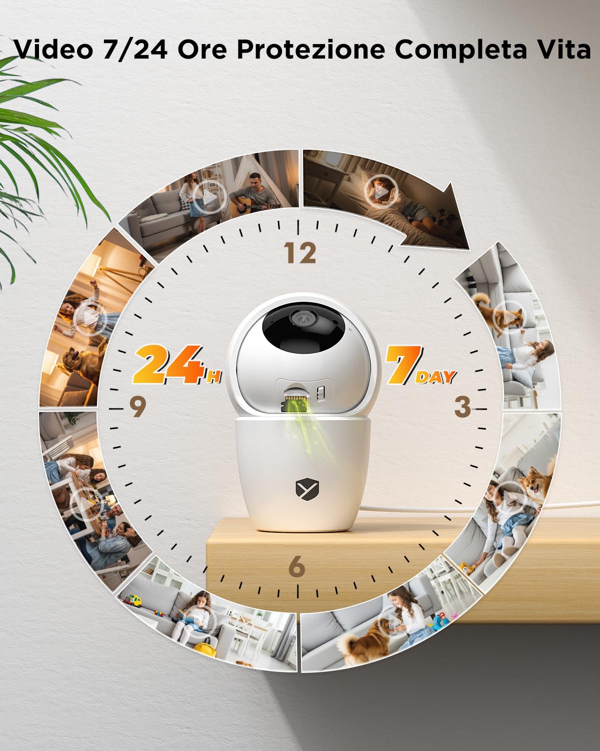 YESKANO 2 pezzi 2K Camera interna WiFi 2.4G/5G - 360° PTZ - Rilevamento PIR e monitoraggio auto, modalità privata e visione notturna, audio bidirezionale e sirena, compatibile con Alexa per umana