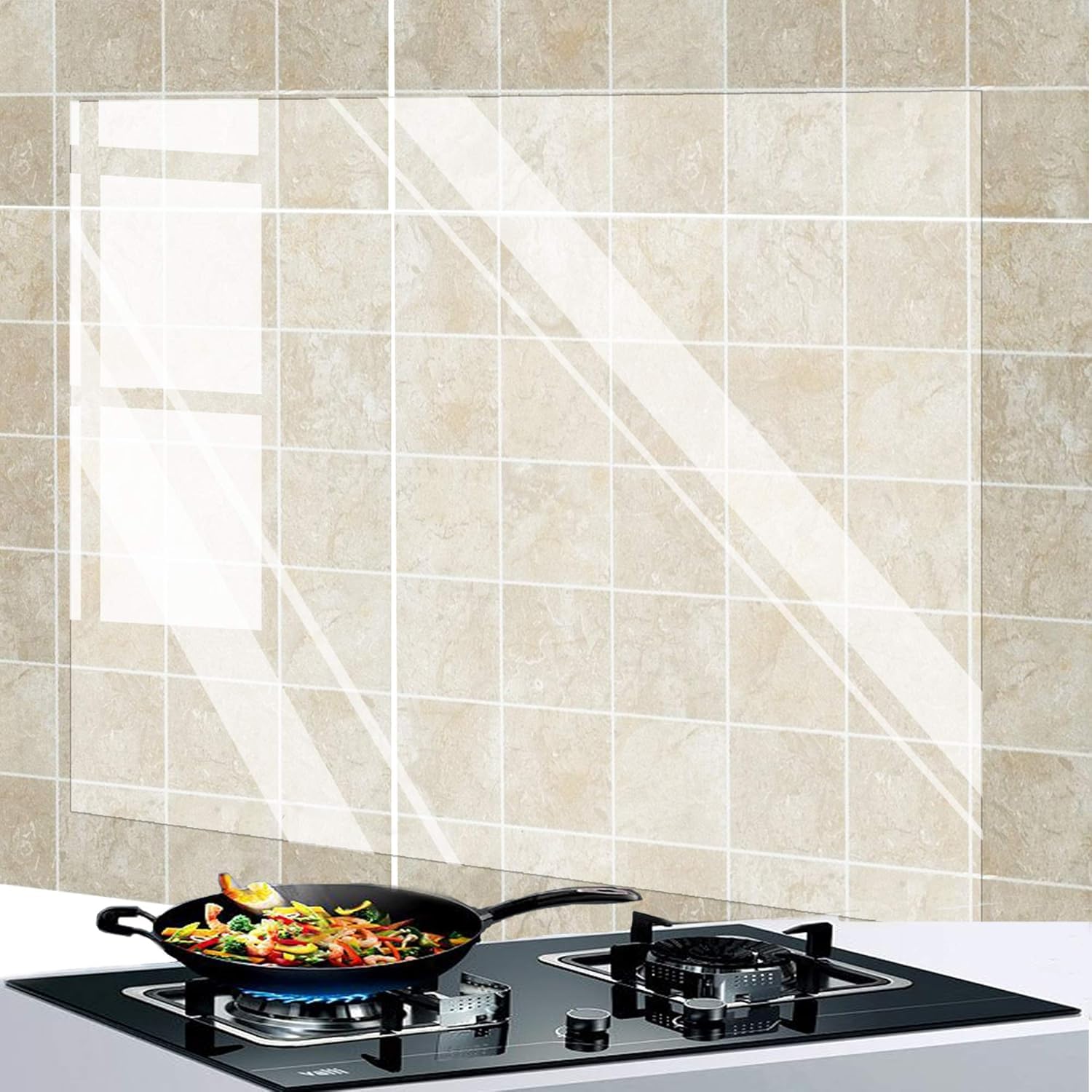 Photo 1 of 4 Pack Oil Proof Wall Sticker Wallpaper,27.5''*17.7''Kitchen Backsplash Wall Protector Transparent Self-Adhesive Sticker,Clear Waterproof Oilproof Paper for Kitchen Cupboard Household,Heat Resistant