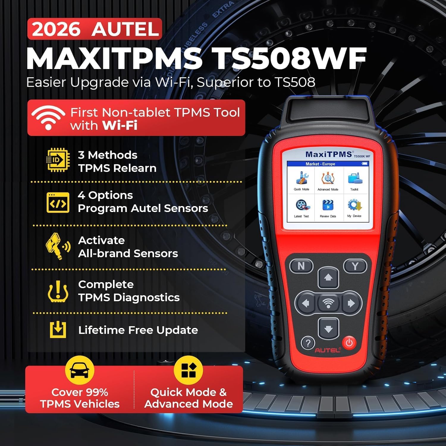 Autel TPMS Programming Tool TS508WF, TPMS Reset Tool with Lifetime Free Updates, WiFi Version of TS408 TS508 TS501 TS601, Activate Relearn Diagnose All TPMS Sensors, TPMS Scan Tool for Pros & DIYers