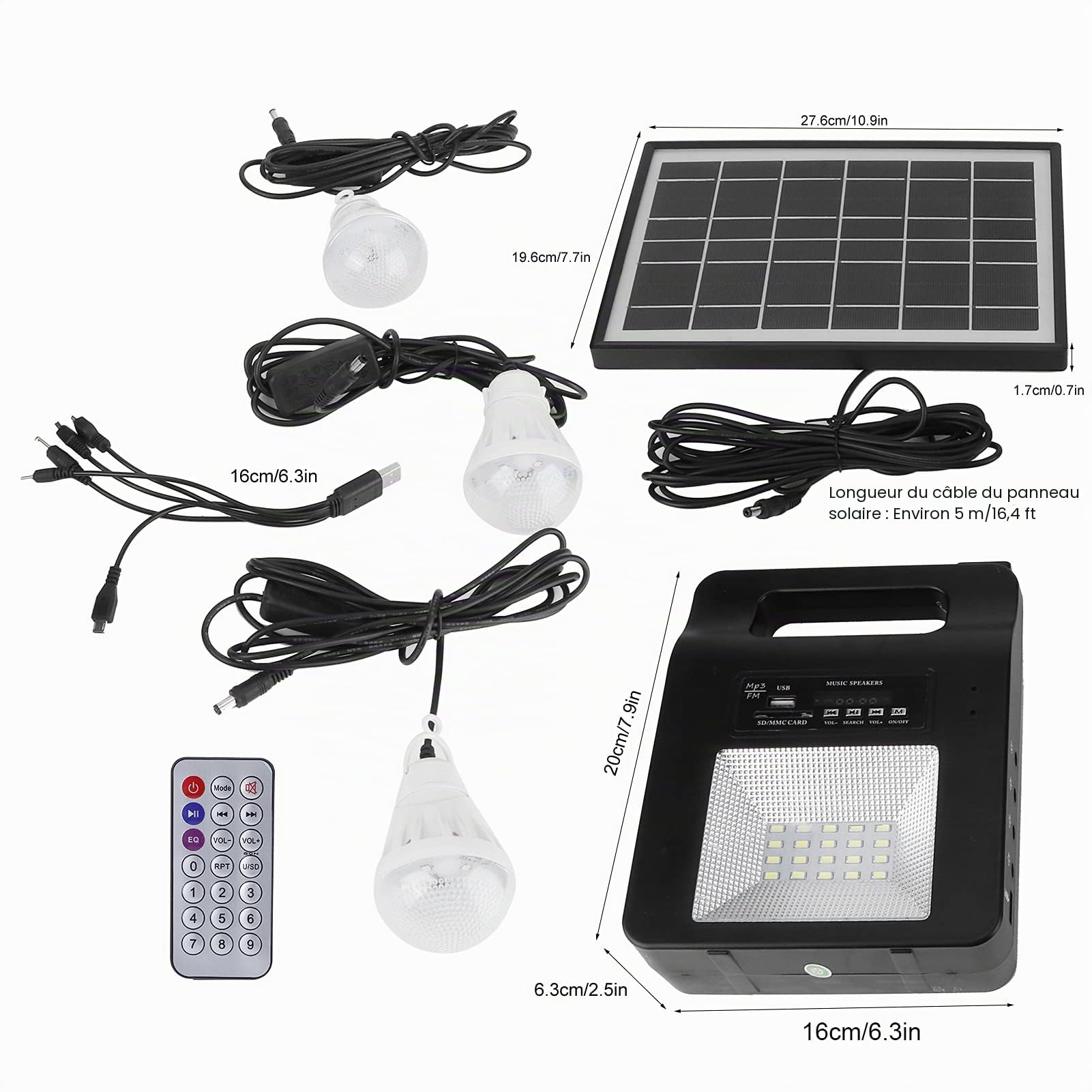 Générateur Solaire Portable Power Station Générateur de Batterie Portable avec Générateur Solaire avec Haut-parleur FM Chargeur USB Ampoule de Panneau Solaire pour L'extérieur Camping Voyage D'urgence