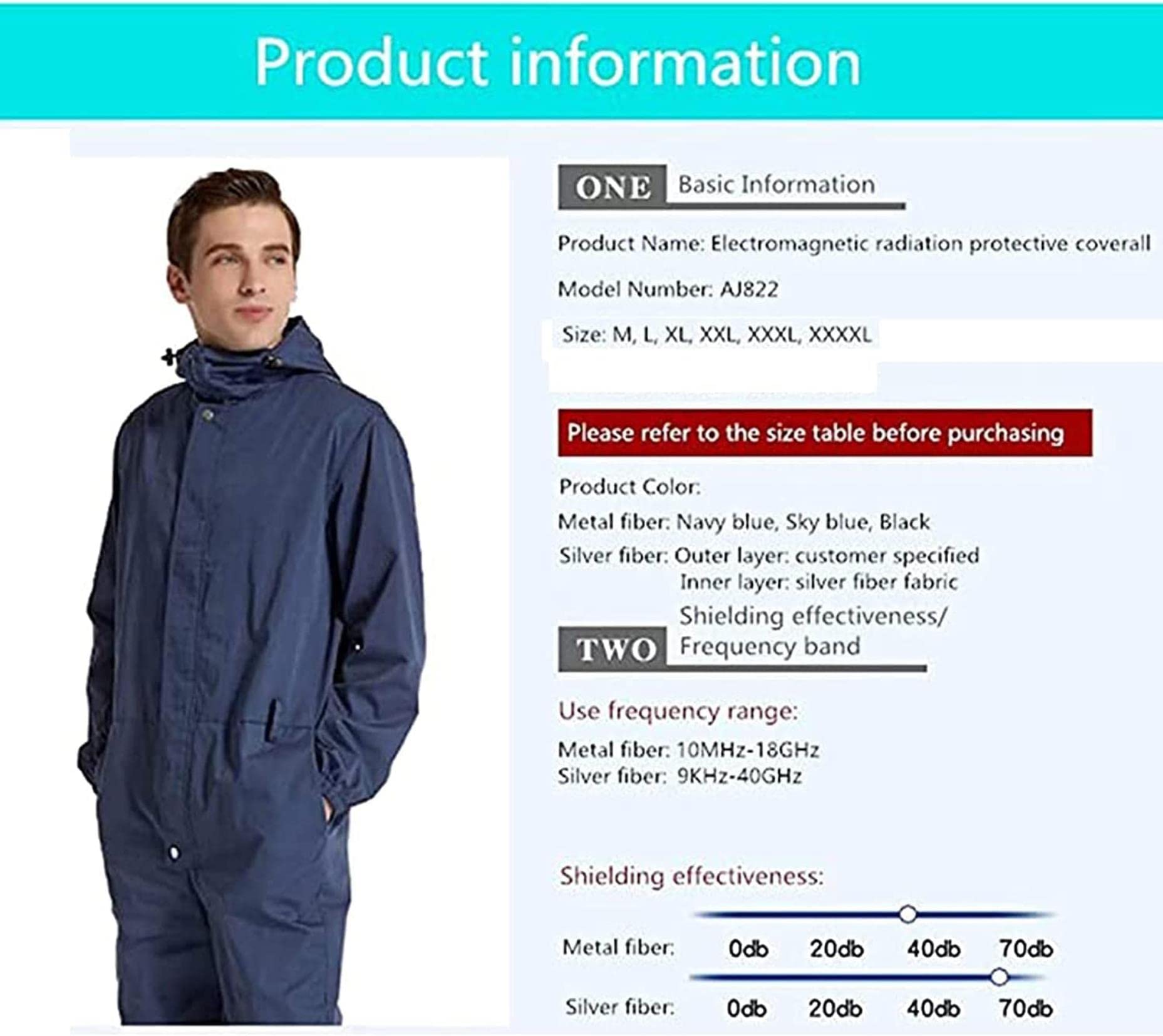 AMNOOL Combinaison de Protection Contre la Protection Contre Les rayonnements électromagnétiques, Costume de vêtements de Travail en Fibre d'argent, vêtements de Blindage EMF (Size : XX-Large)