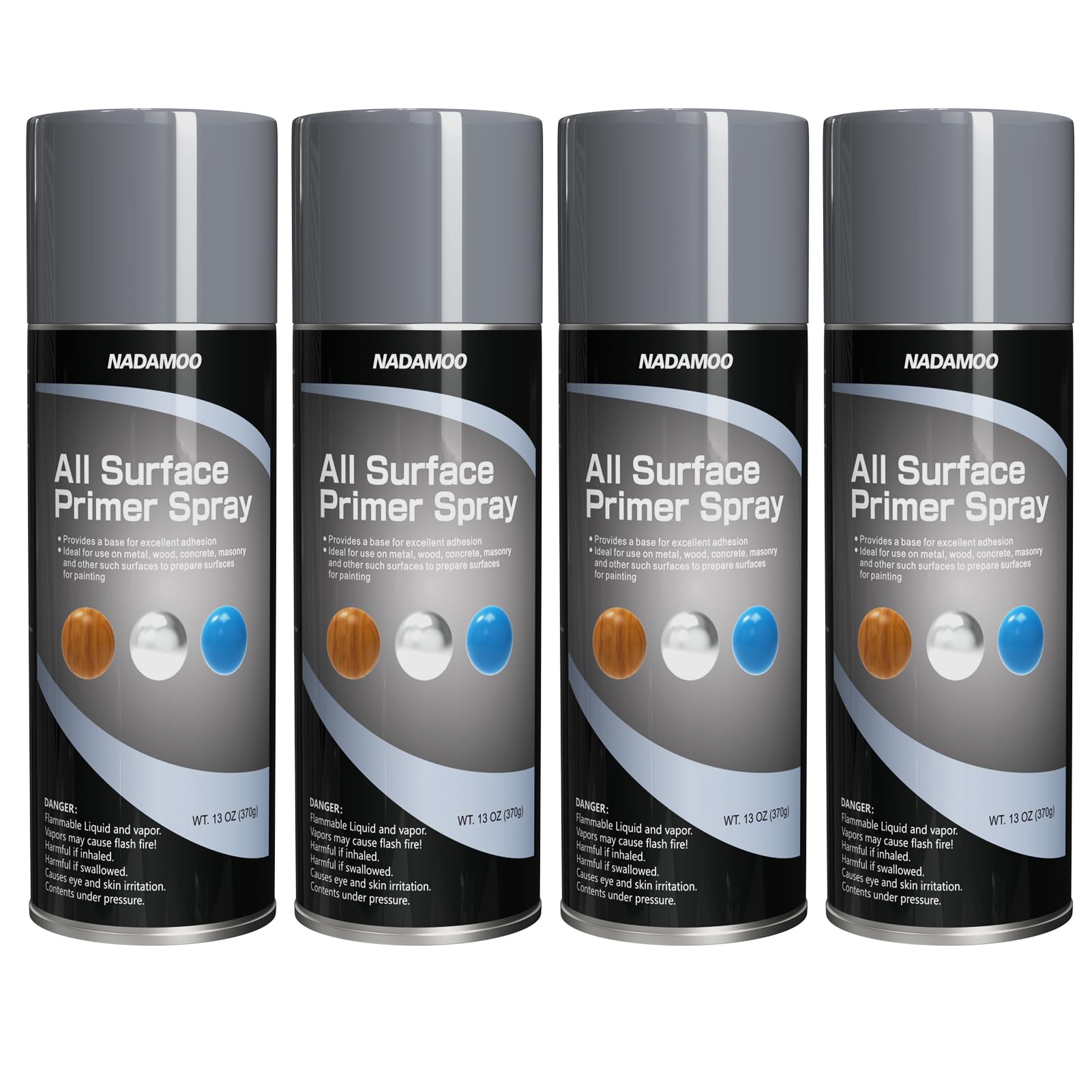 NADAMOO All Surface Primer Spray, Matte Gray One-Part Epoxy Primer, 4 Can