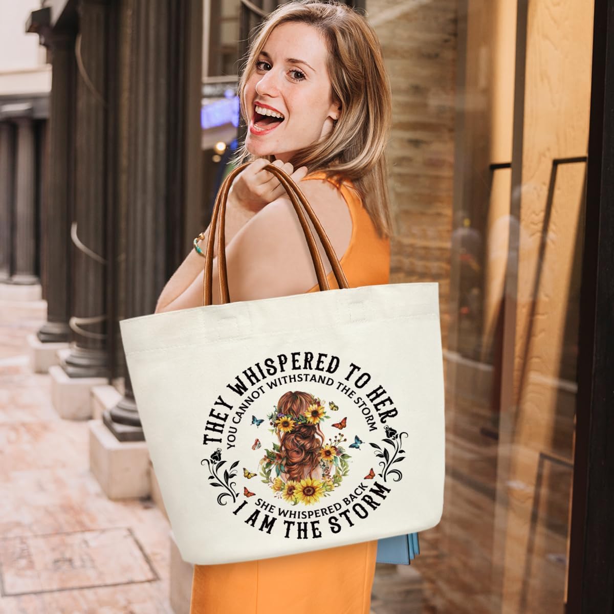 I Am The Storm Canvas Tote Bag For Women, Reusable Grocery Shoulder Bag for Shopping Work Travel Gym, Inspirational Gifts for Halloween Christmas Beach Bags Canvas Handbags for Friends -SL14 - Image 2