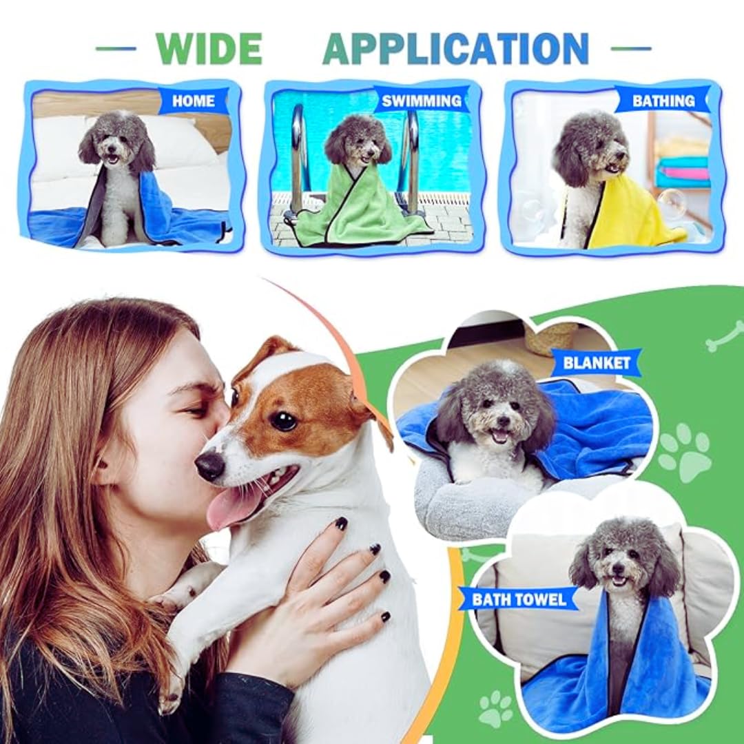 Microfiber PET Towel Set for Dogs & Cats – Pack of 3 | Super Absorbent, Quick Dry, Soft Pet Bath Towels for Dogs & Cats 2