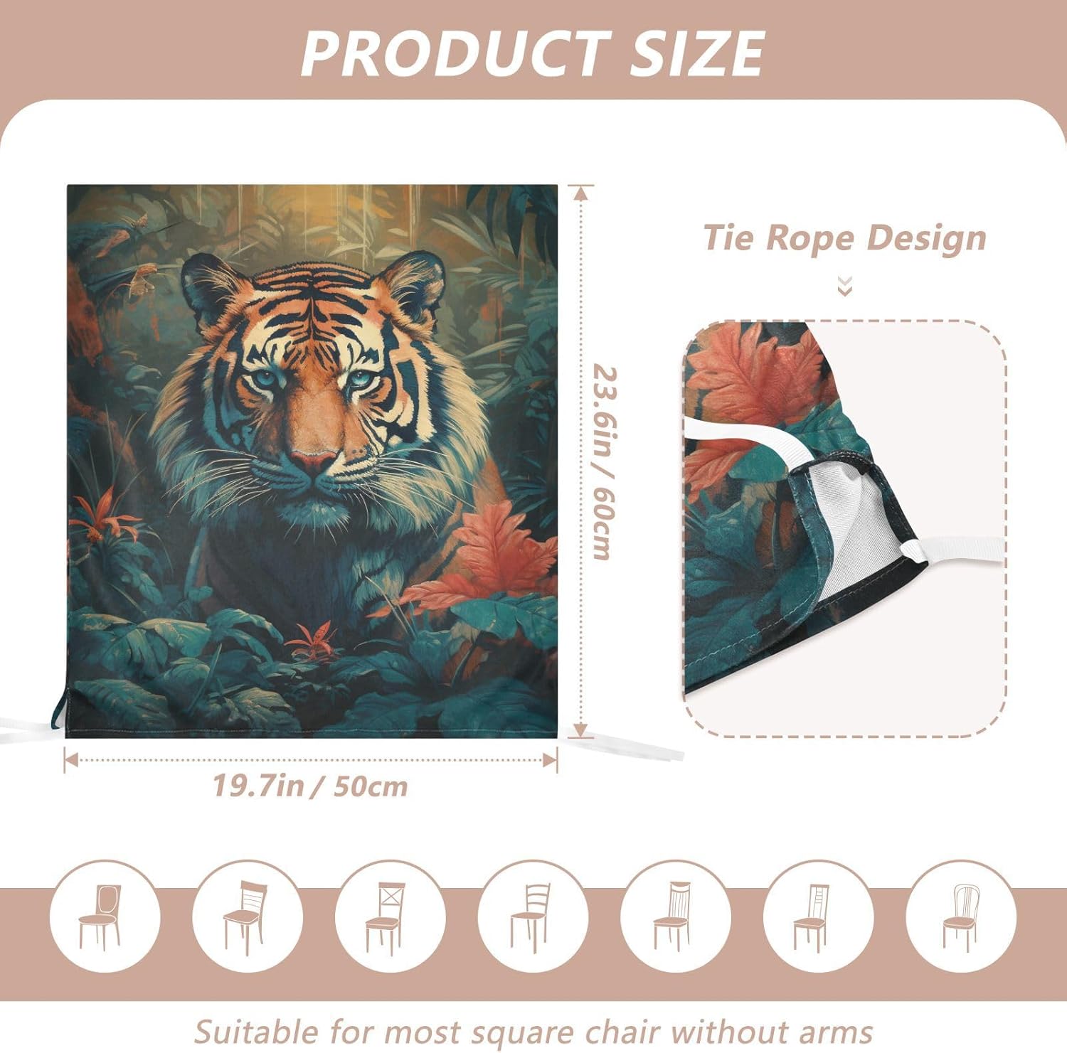 ALAZA Tiger Tropical Leaves Chair Back Cover Set of 6, Washable Reusable Removable Chair Slipcovers Decorative Chair Cover for Home Kitchen Wedding Party