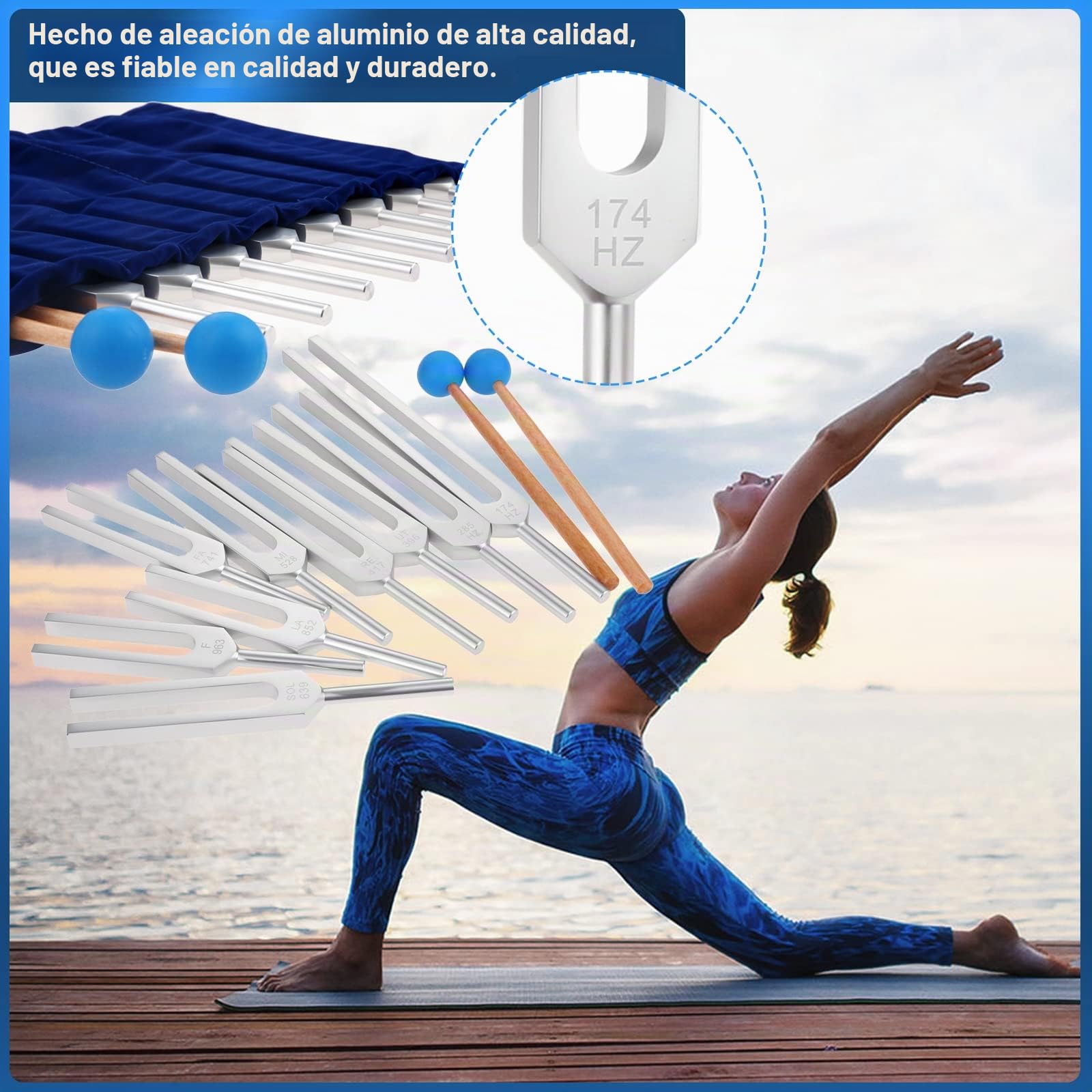 DRELD Juego de Tenedor de Afinación 9pcs Horquillas de Afinación con Martillo de Silicona y Bolsa para Terapia de Sonido, Equilibrio, Sanadores, Vibración, Reparación de ADN | para curación de ADN, terapia de sonido, enseñanza de resonancia, pruebas de au