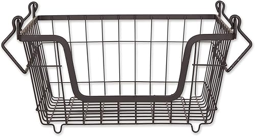 DII - Cubo de almacenamiento apilable de malla de alambre de metal, pequeño, 28 x 28 x 15 cm, blanco