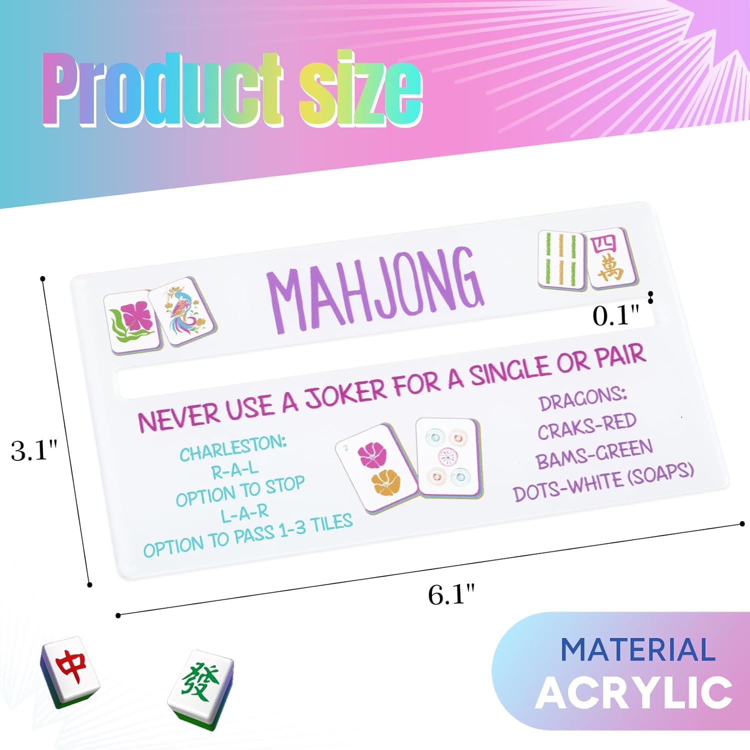 Mahjong Line Finder Reader with Rules, 4 Pack Mahjong Rules Helper Reader Beginner-Friendly Accessories - White