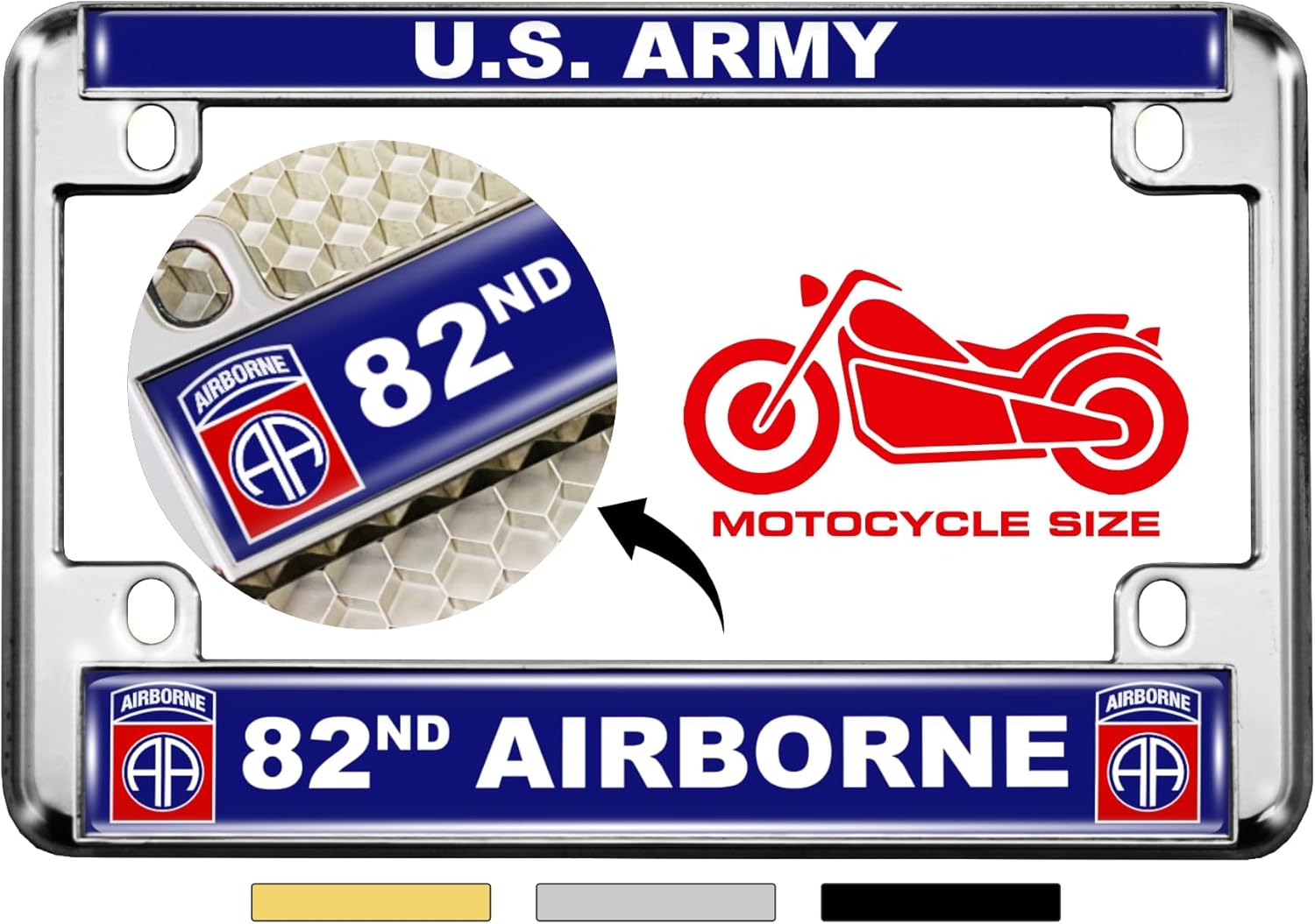 [Officially Licensed Product] - Motorcycle Metal License Plate Frame with U.S. Army 82nd Airborne Division Design - Chrome