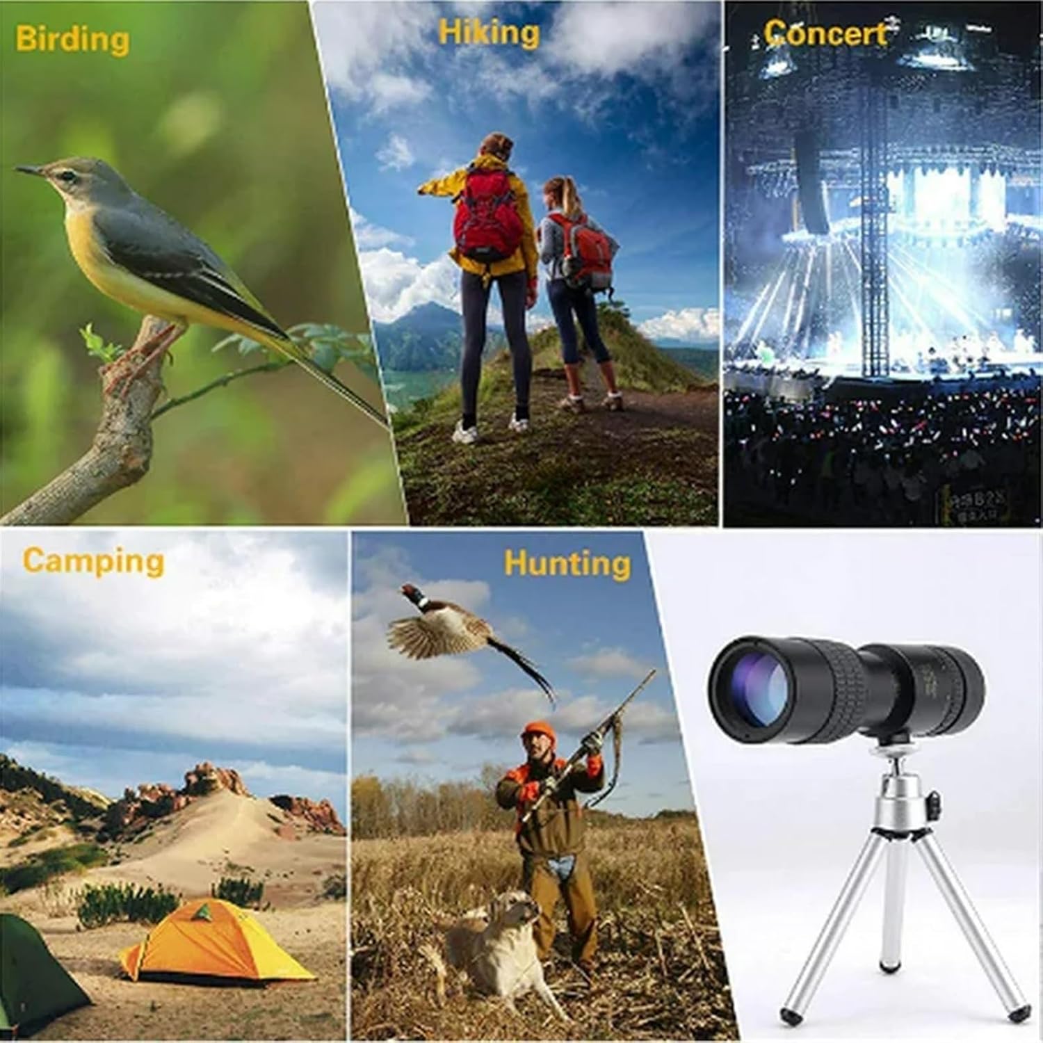 EKsma 10-300X40mm Monocular Telescope, Waterproof Night Vision Super Telephoto Zoom Monocular Telescope, Portable HD Telescope with Phone Clip & Tripod for Bird Watching Camping Travelling