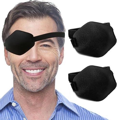 AMZVIO - 2 parches oculares 3D para adultos, parche médico ajustable para ojo izquierdo o derecho, parche grande y suave para ojos perezosos, negro