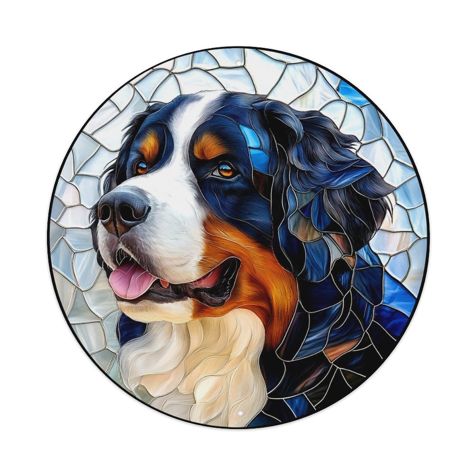 Stained Glass Dog Portrait Art(1) Round Tin Sign Vintage Metal Sign Home Bar Garden Indoor & Outdoor Wall Decor Retro Metal Poster 8x8 Inch