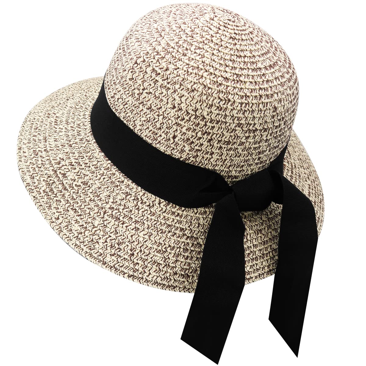 REETEE Sombrero de Paja para Mujer UPF 50+Sombreros de Sol Plegables, Sombrero de Paja de ala Ancha para Mujer