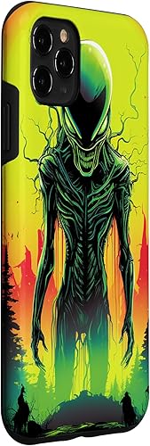 Vista 27 de iPhone 14 Pro Max Cute Green Alien Head UFO Space Face Alien Case