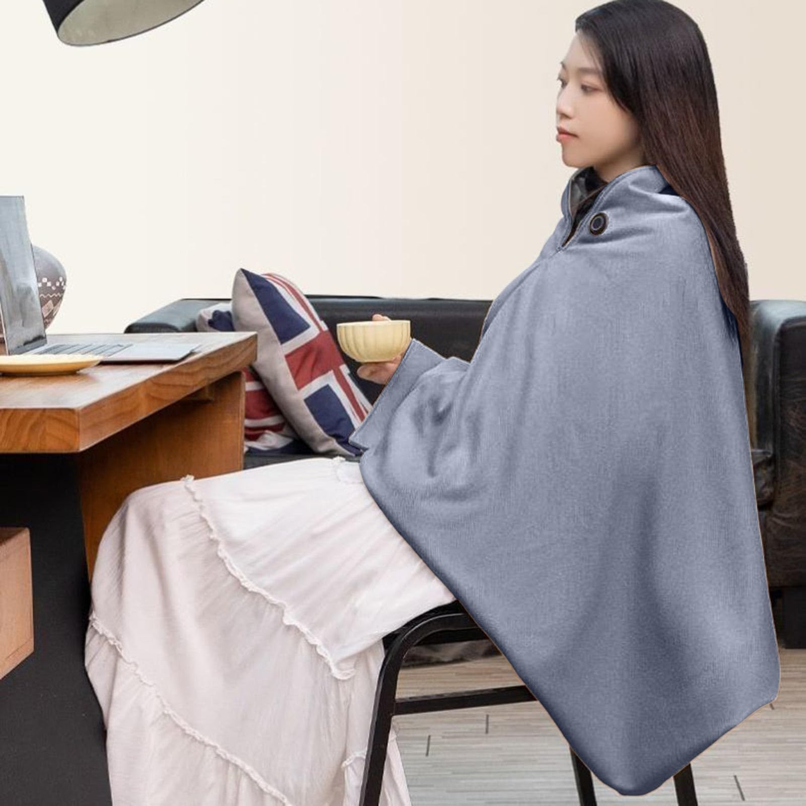 Coperta riscaldata USB, coperta riscaldata portatile, 3 livelli di riscaldamento, coperta riscaldata da campeggio, lavabile in lavatrice, morbida e confortevole, coperta elettrica senza fili