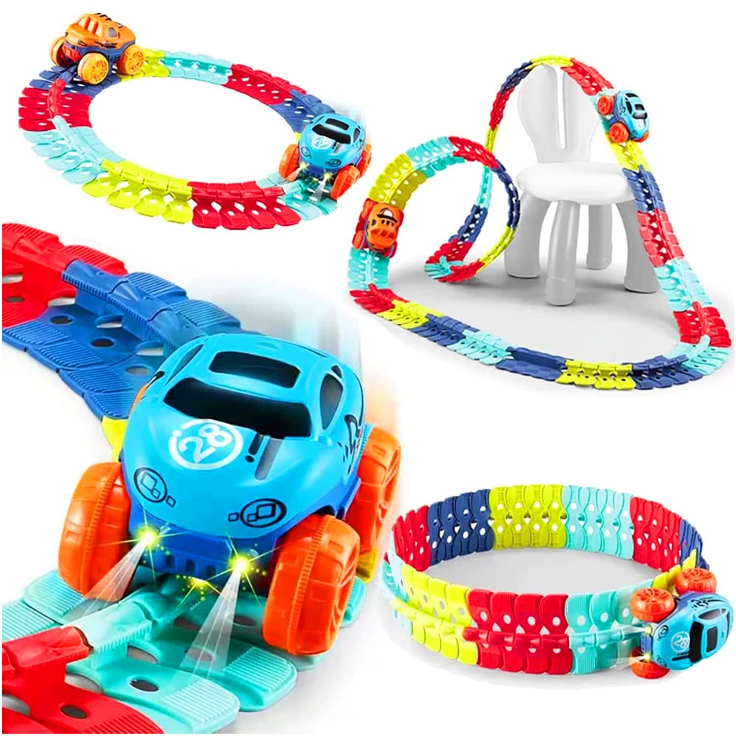 LED Light-Up Race Car Track Set | Flexible DIY Track Toy Car for Boys ...