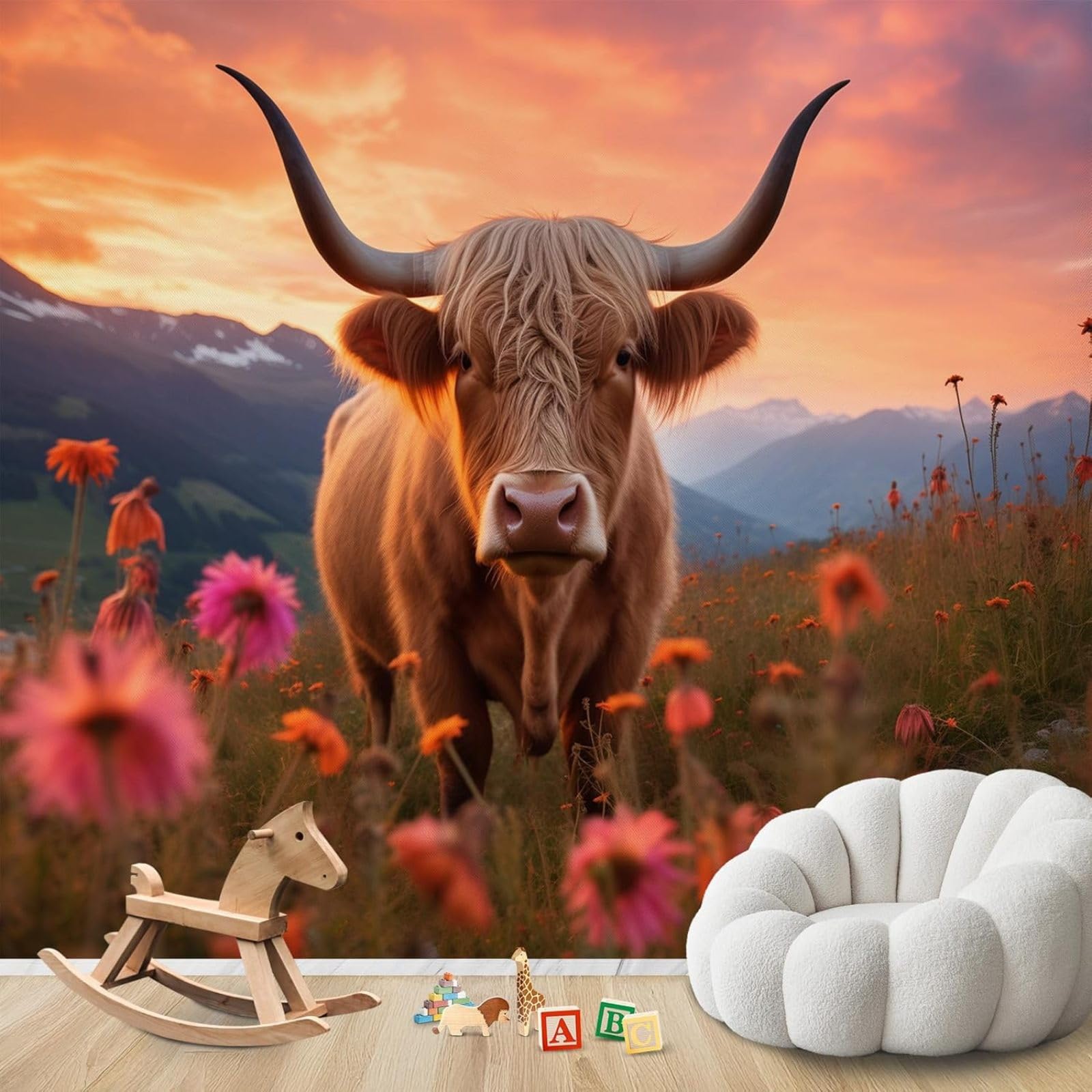 pdghsdkgjh Photo Wallpaper, Highland Cow, Scottish Beef, Non-Woven, Modern, Living Room, Bedroom, Children's Room, Wall Decoration, Motif Wallpaper,300cmx210cm Stickers - Frameless Painting - Poster