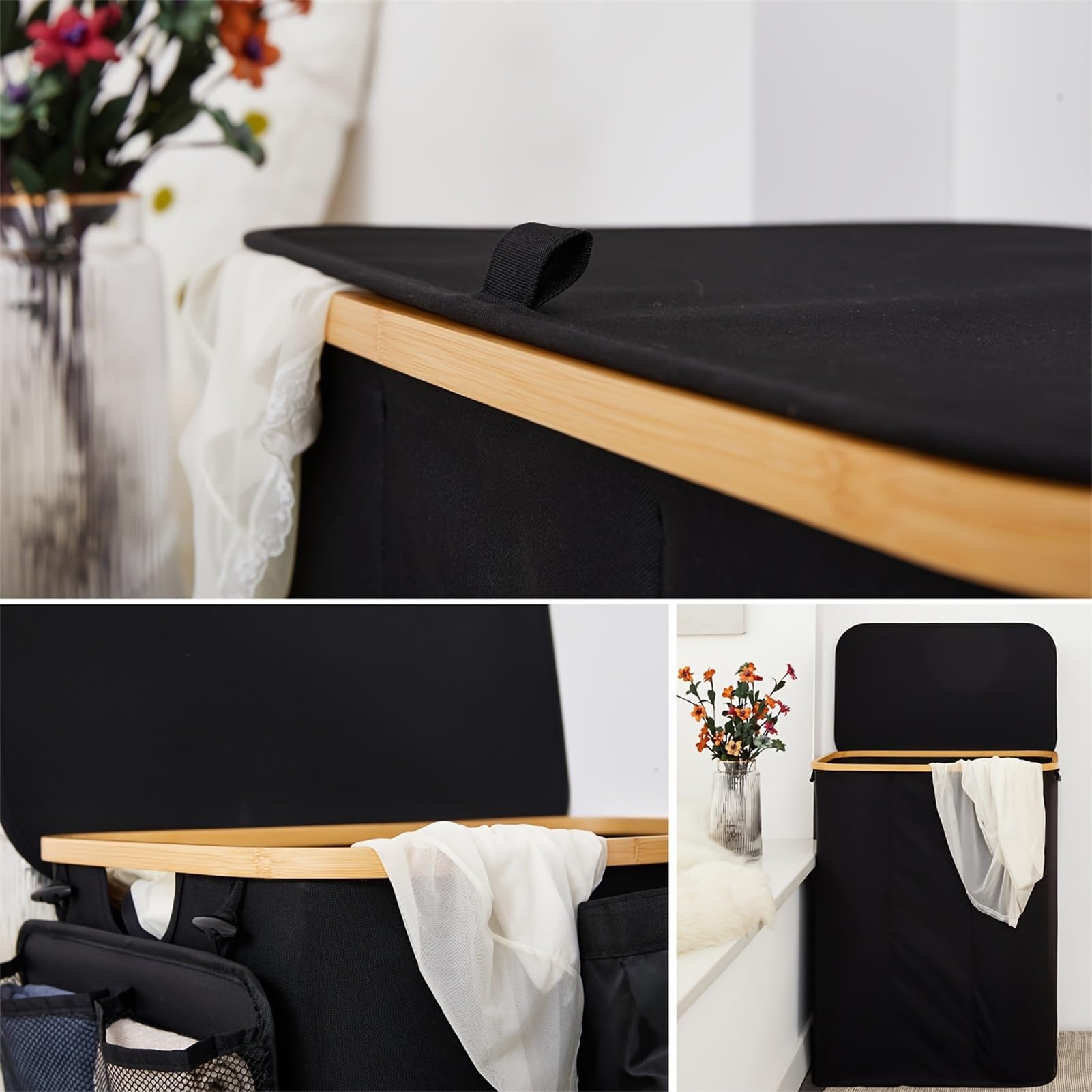Cesto for la ropa sucia con tapa, Baño y salón for organizar Ahorra espacio Gran capacidad Resistente Portátil Plegable Cesto de almacenaje(Negro)