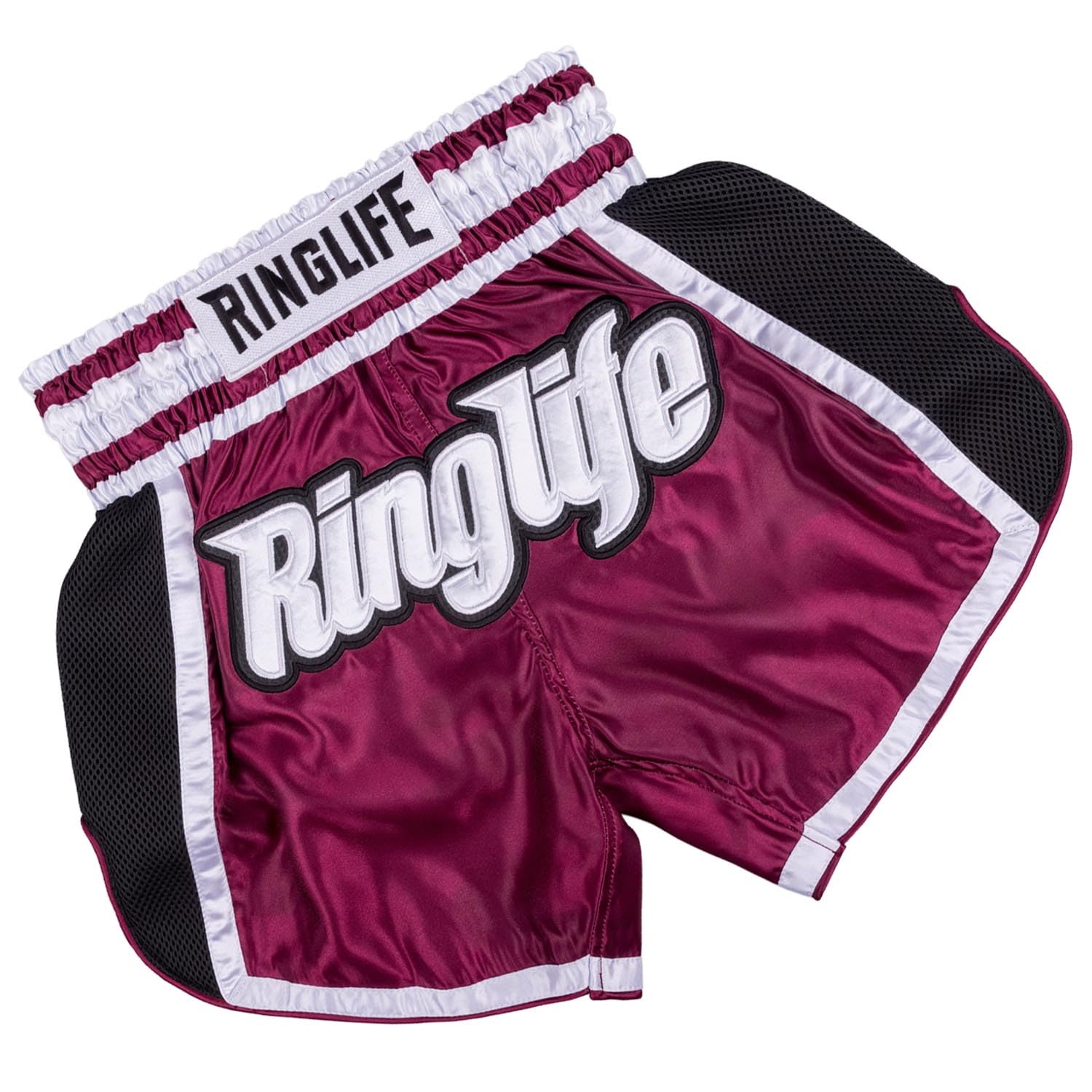 Muay Thai Shorts, Represent, Rot-schwarz, Kickboxhose für Training & Wettkampf, Thaibox Shorts Satin, Atmungsaktiv, Langlebig, Kampfsporthose für MMA, K1, Boxen, Thai Boxen