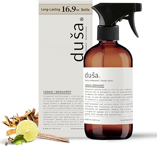 Dusa Cedar and Bergamonte - Spray para habitación, 16.9 onzas líquidas, fragancia para el hogar, artículos esenciales para la habitación del