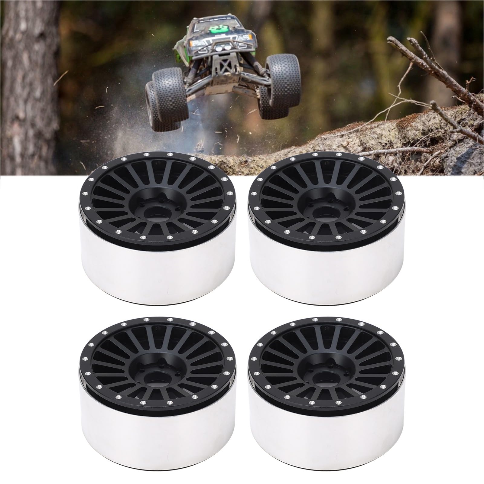 4 cerchi per ruote RC da 2,6 pollici in lega di alluminio, facili da installare, leggeri, per auto RC Axial RR10 90048 1/10 (Nera)