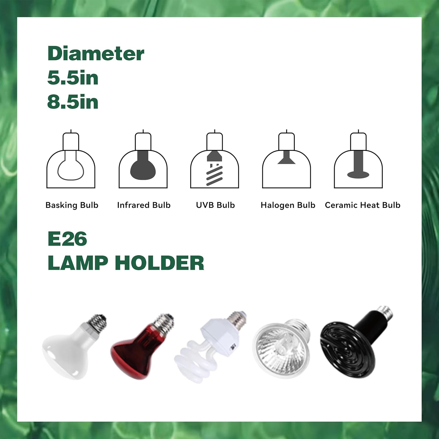 Reptile Light Fixture 8.5 Inch Deep Dome Lampshade Dimmable, Reptile Heat Lamp Fixture with Separate Switches Fit for UVB Bulb Basking Heat Bulb for Reptile Glass Terrariums