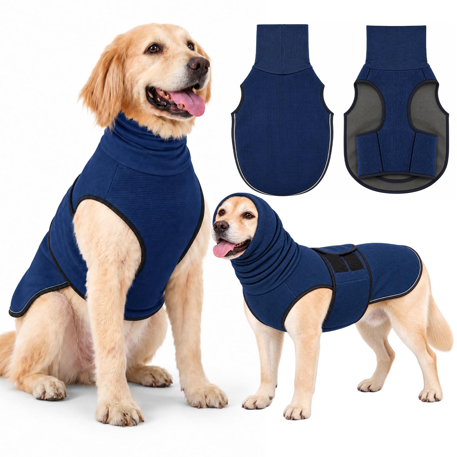 Dog Anxiety Coat with Calming Hood, Soft Dog Anxiety Vest(Navy Blue, XL)