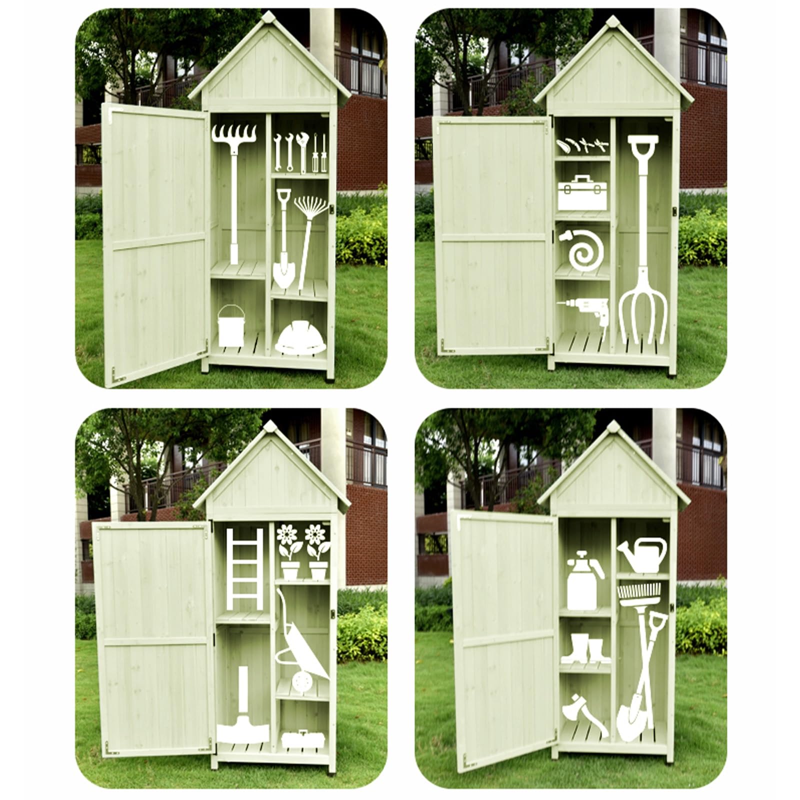 Organizador De Gabinete De Herramientas De Madera Maciza, Cobertizo De Almacenamiento para Jardín Al Aire Libre con Estantes De 3 Niveles, Casa De Herramientas para Exteriores para Balcón, Patio, Césp