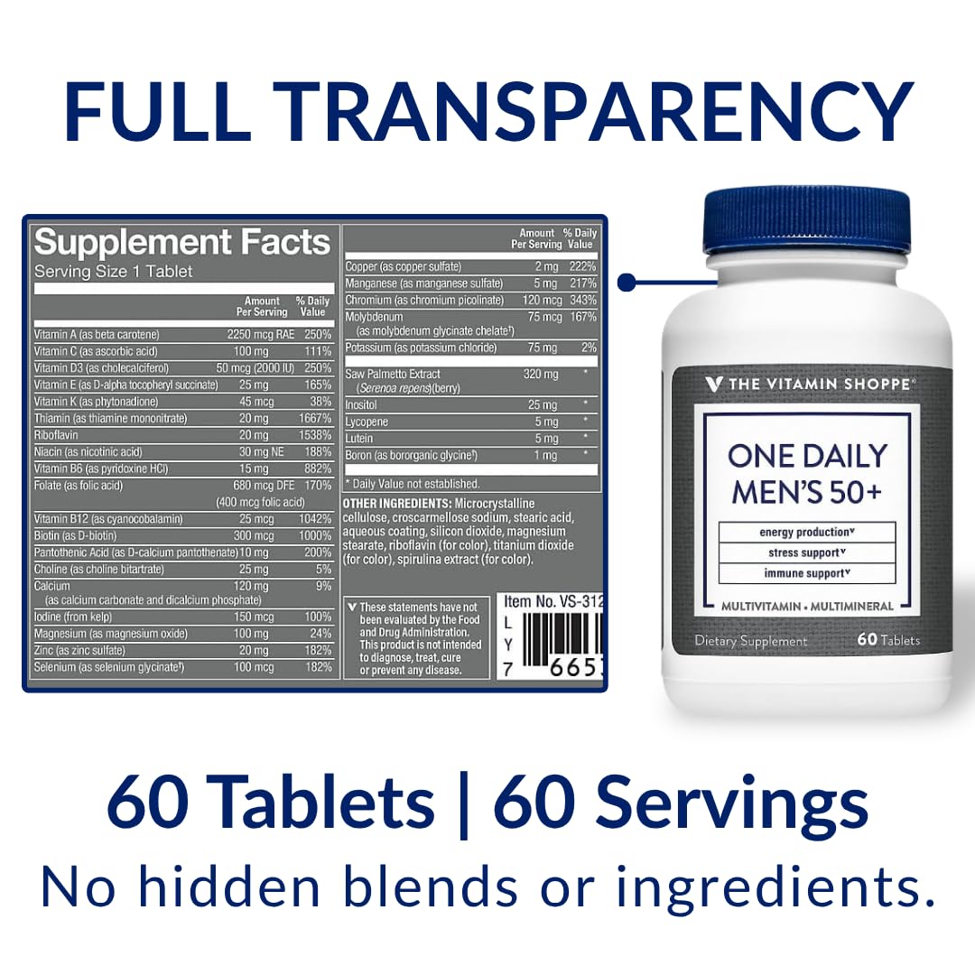 The Vitamin Shoppe Brand One Daily Men's 50+ Multivitamin, 60 Tablets — Amazon image 8