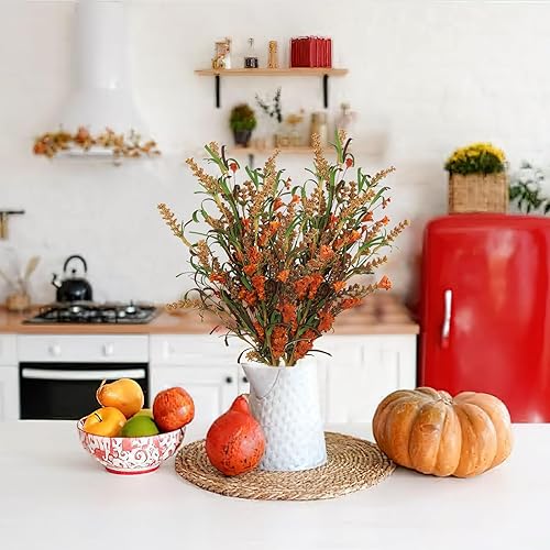 Miniatura 6 de CISDUEO 2 piezas de flores artificiales de otoño para decoración, ramo de otoño, flores artificiales secas, arreglo floral sintético, ramos de