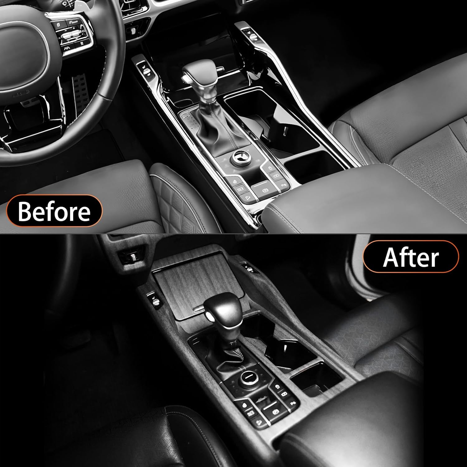 YOUTOOCAR 2PCS Gear Shift Panel Covers Trim Compatible with Kia Sorento 2021-2025 Accessories (Wood Grain)