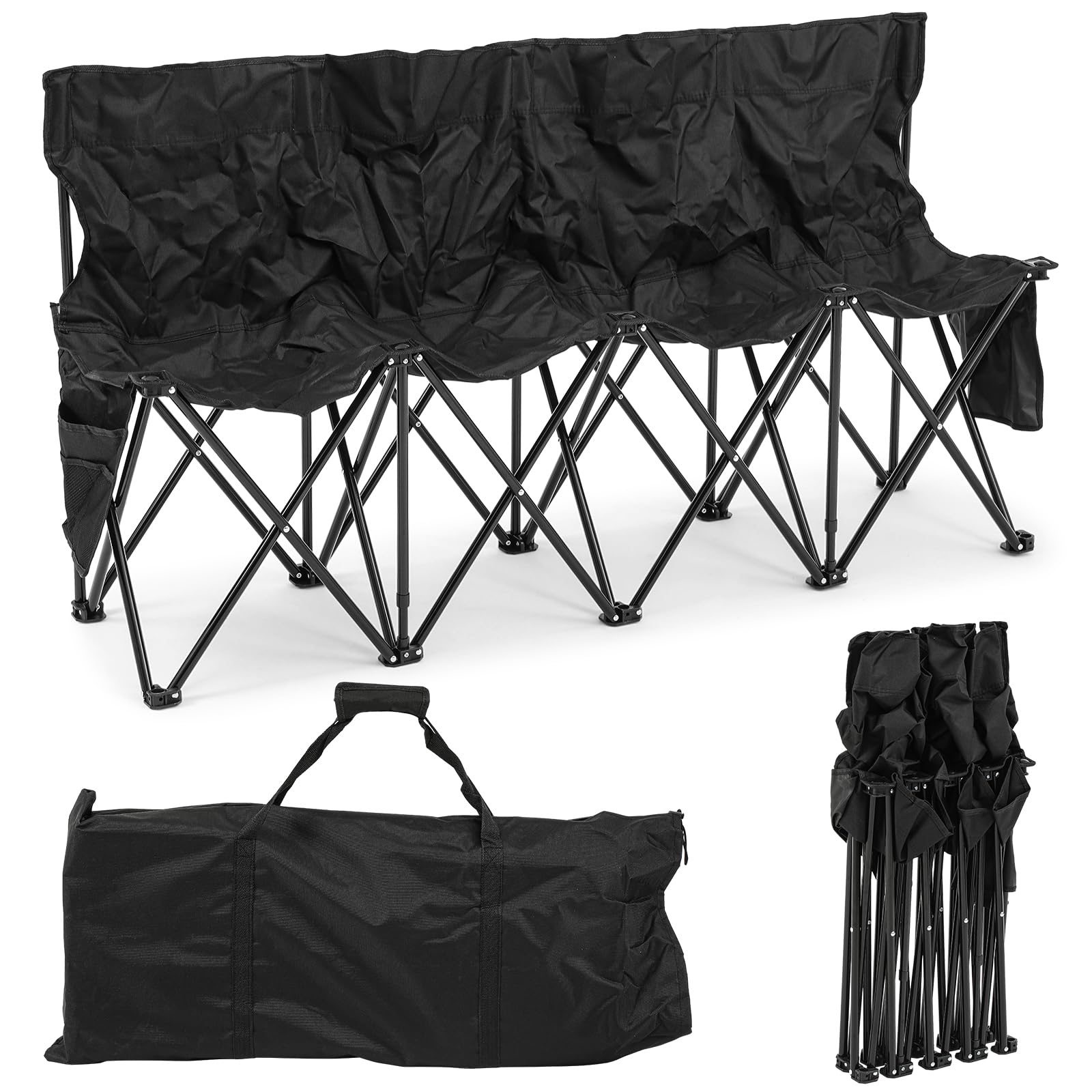 Kigley Portable 4 Seat Soccer Bench Chairs Foldable Team Sports Bench with Pockets and Carrying Bag for Camping Soccer Sports Team Basketball Football
