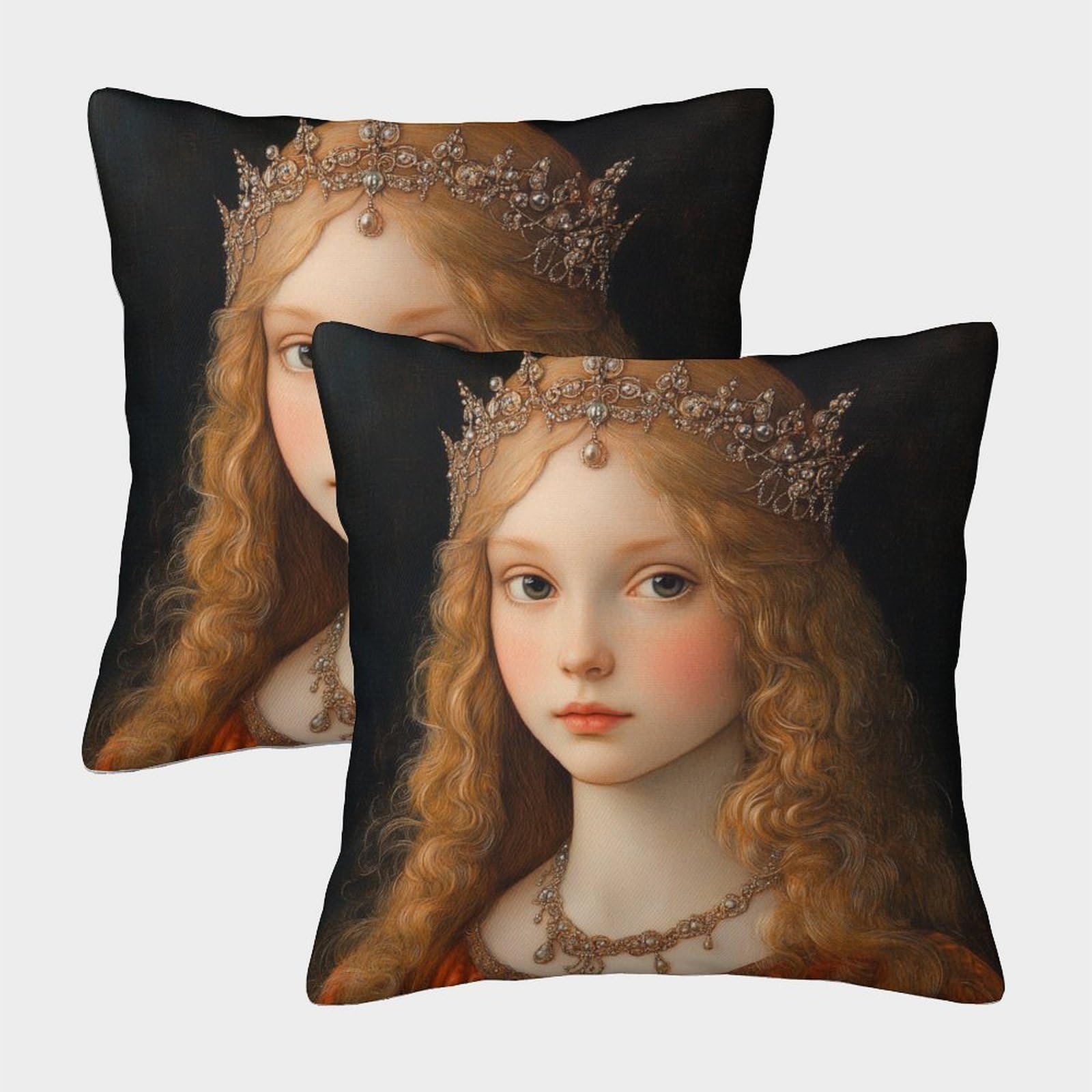 kaiyun 2 Pack Beautiful Young Princess 3D Renaissance Cushion Cover Pillow Cover Sofa Outdoor Decoration Square 40x40cm