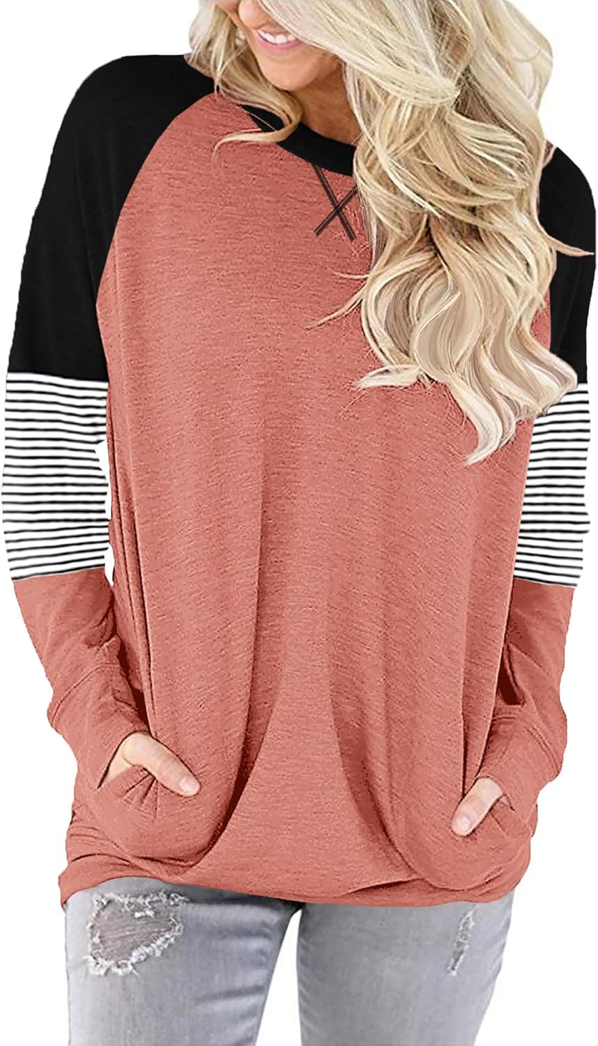 onlypuff Long Sleeve Tunic Top for Women Loose Fitting Round Neck - Image 2