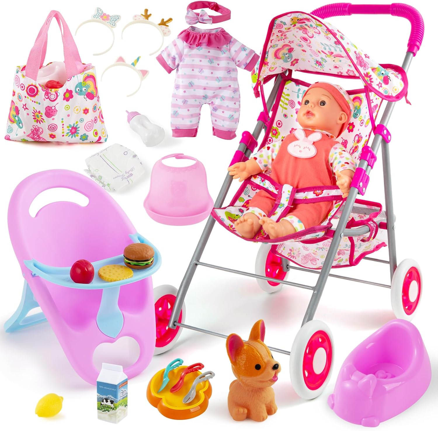 Baby Doll Stroller Toys Set with 12.5″ Doll for 3-7 Girls, Foldable Stroller, Dining Chair, Accessories & 1 Outfits,Pretend Play Baby Doll Toys for Girls Ages 3-7 Baby Doll Stroller Toys Set with 12.5″ Doll for 3-7 Girls, Foldable Stroller, Dining Chair, Accessories & 1 Outfits,Pretend Play Baby Doll Toys for Girls Ages 3-7