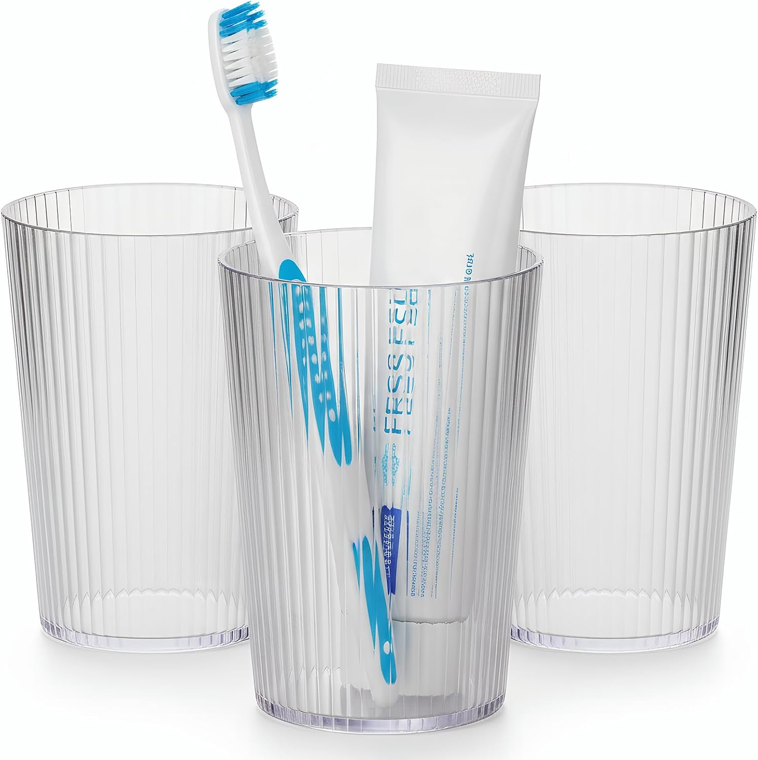 NiHome Bathroom Toothbrush Holder Cups 3Pcs, Reusable Plastic 13.5oz Clear
