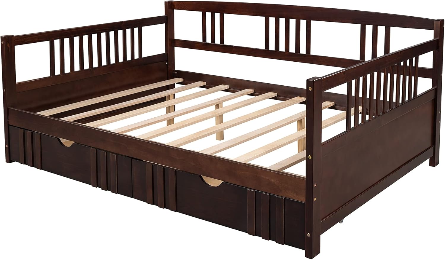 Rhomtree Solid Wood Daybed with Two Drawers Wood Slat Support Day Bed Frame for Bedroom Living Room (Espresso, Full)
