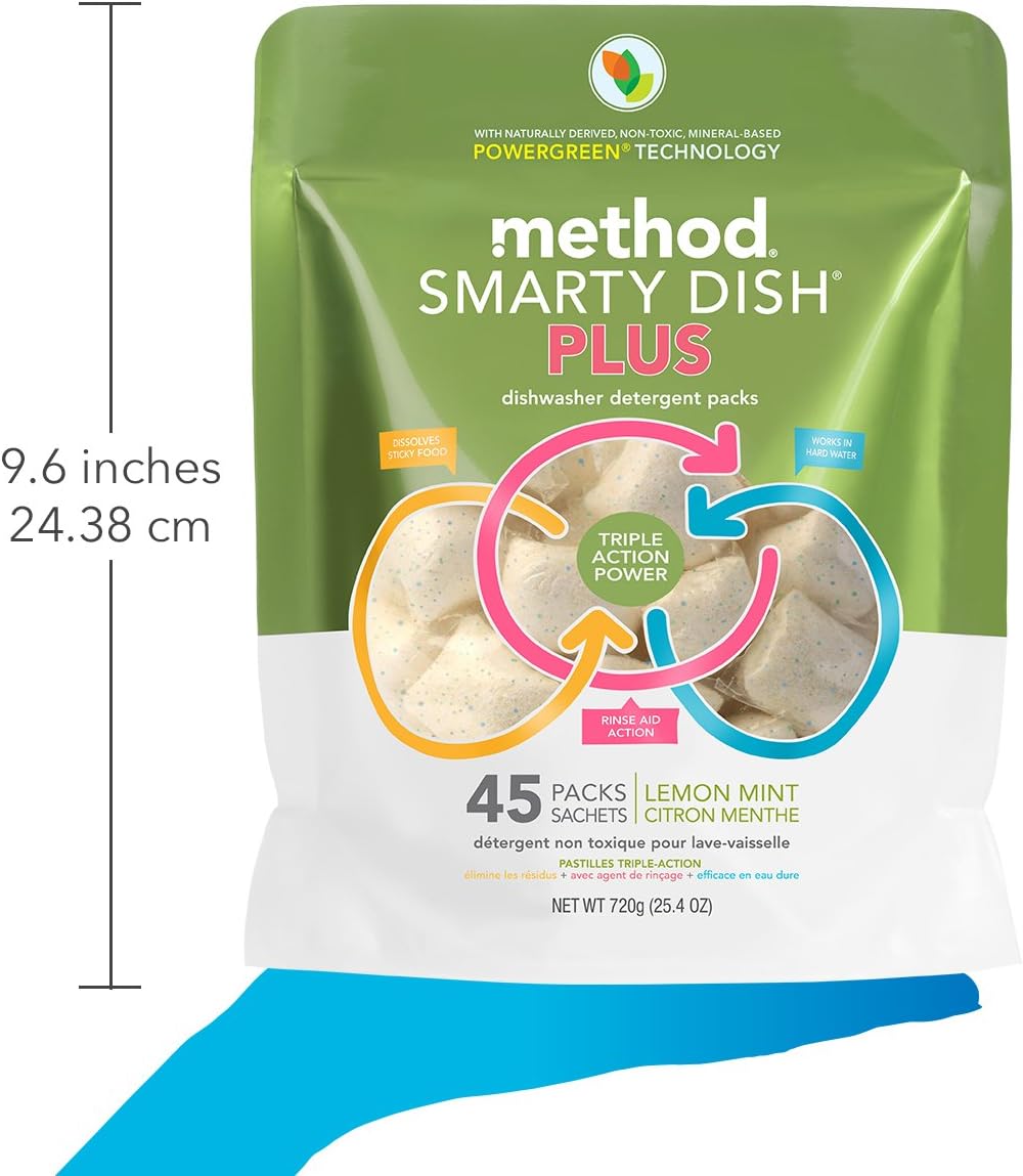 Method Smarty Dish Plus Dishwasher Detergent Packs, Lemon Mint, 45 Count