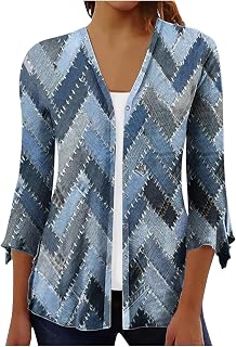 TURWXGSO Woman 3/4 Sleeve T-Shirt Blouses Plus Size Floral Print Longline Sweatshirt Open Front Cardigans V Neck Button Down Shirt Autumn Outerwear Long Sleeve Pleated Loose Cardigan Tops