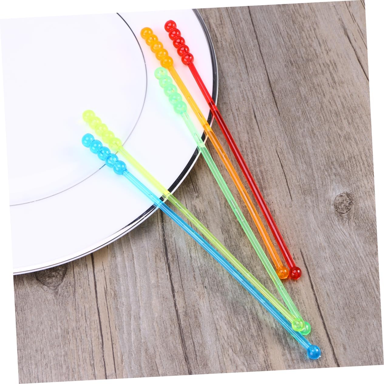 50pcs Colorful Acrylic Round Swizzle Sticks Reusable Beverage Stirrer for Coffee Juice Bar Party Random Colors
