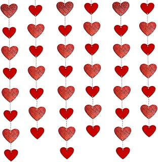 48 Red Hearts Garland- Valentines Day Red Heart Hanging Garland, Conversation Hearts Decorations, Valentines Garland, Valentine Heart Decorations, Heart Garlands, Heart Decoration, Valentines Day Decoration