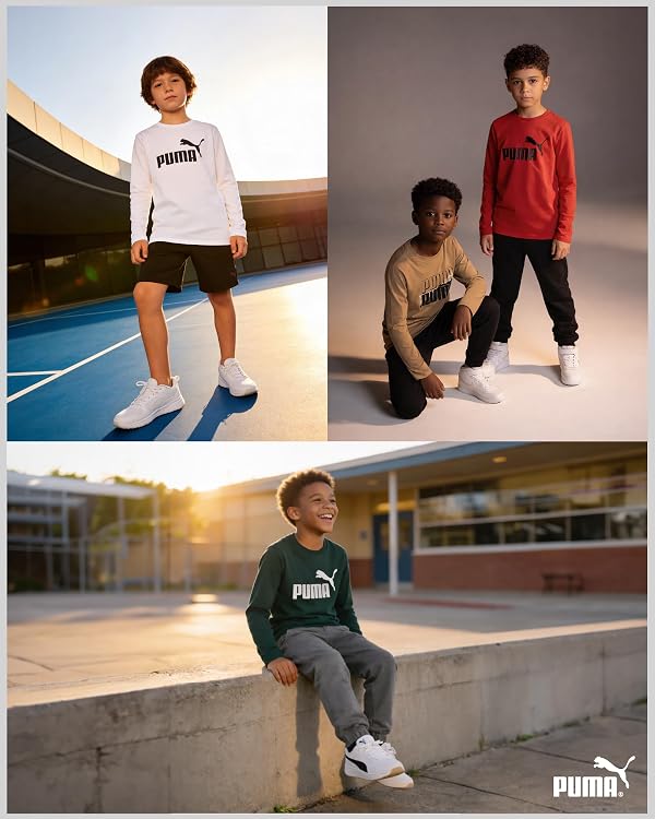 PUMA Boys Long Sleeve Shirts - 2 Pack Athletic Youth Crew Neck Performance Activewear Boys T Shirts for Kids (8-20), Size 14-16, Black/White by PUMA - Image 2