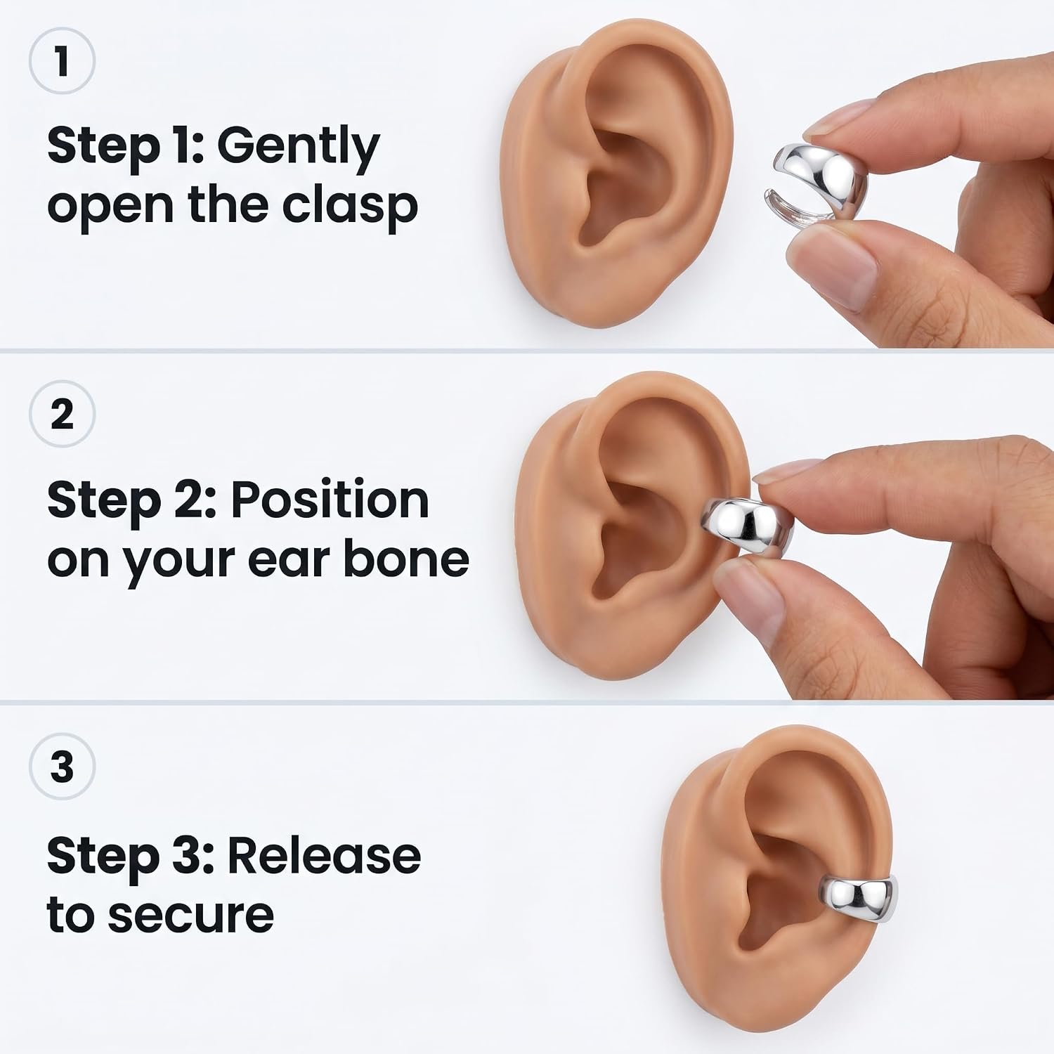 3 Pcs Ear Cuffs Non Piercing Set for Women Adjustable Silver Tone Cuff Earrings, Minimalist Cartilage Huggie Hoops, Dainty Fake Piercings Jewelry Gifts