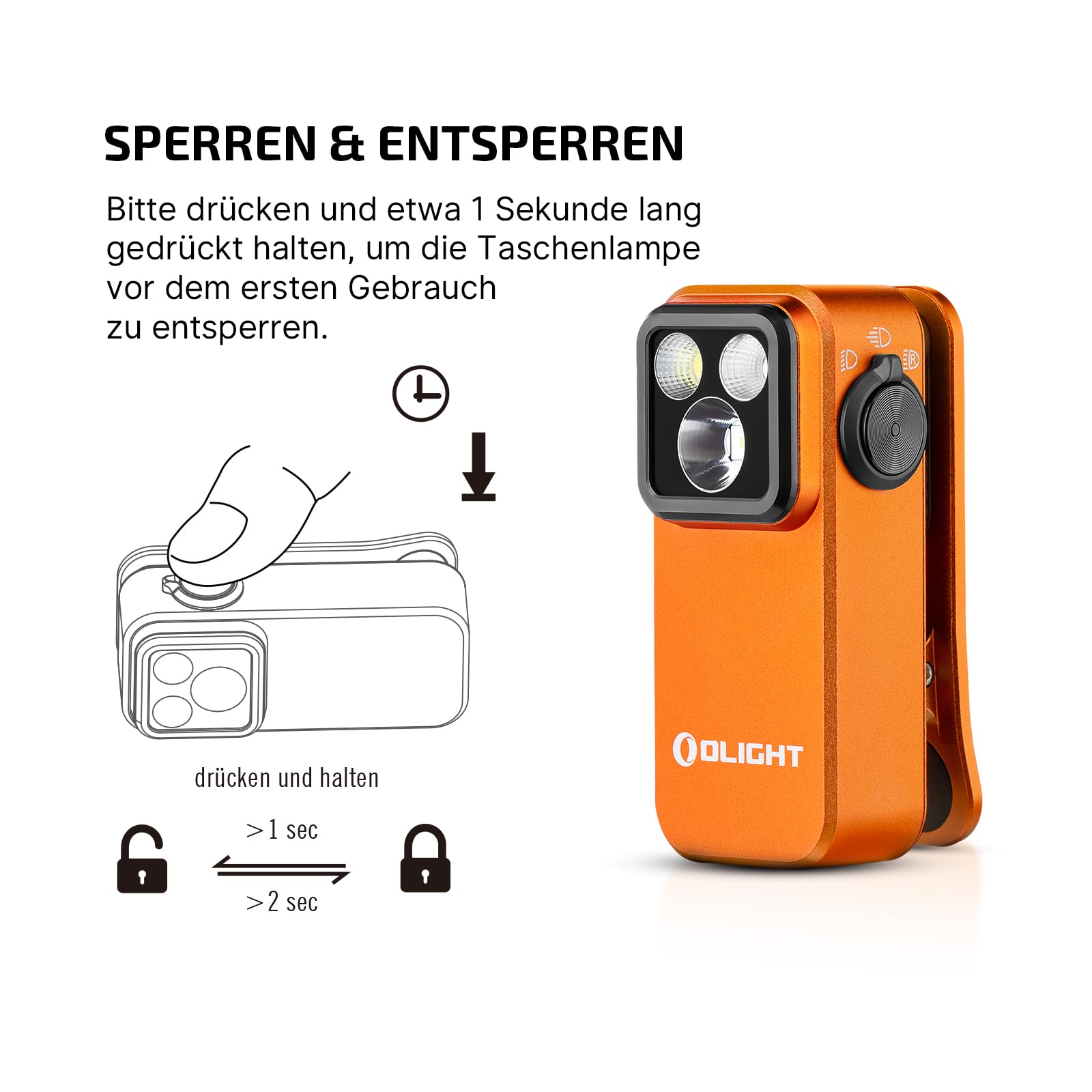 OLIGHT Oclip Pro Mini LED Taschenlampe 500 LM USB-C wiederaufladbar IPX6 Clip Lampe Orange