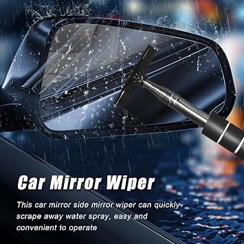 Dickno Car Side Mirror Squeegee, 35.6'' Retractable Rearview Mirror Wiper, Mini Portable Auto Window Squeegee Cleaner, Universal Vehicle Glass Cleaning Tool for Rainy Foggy Weather (Black)