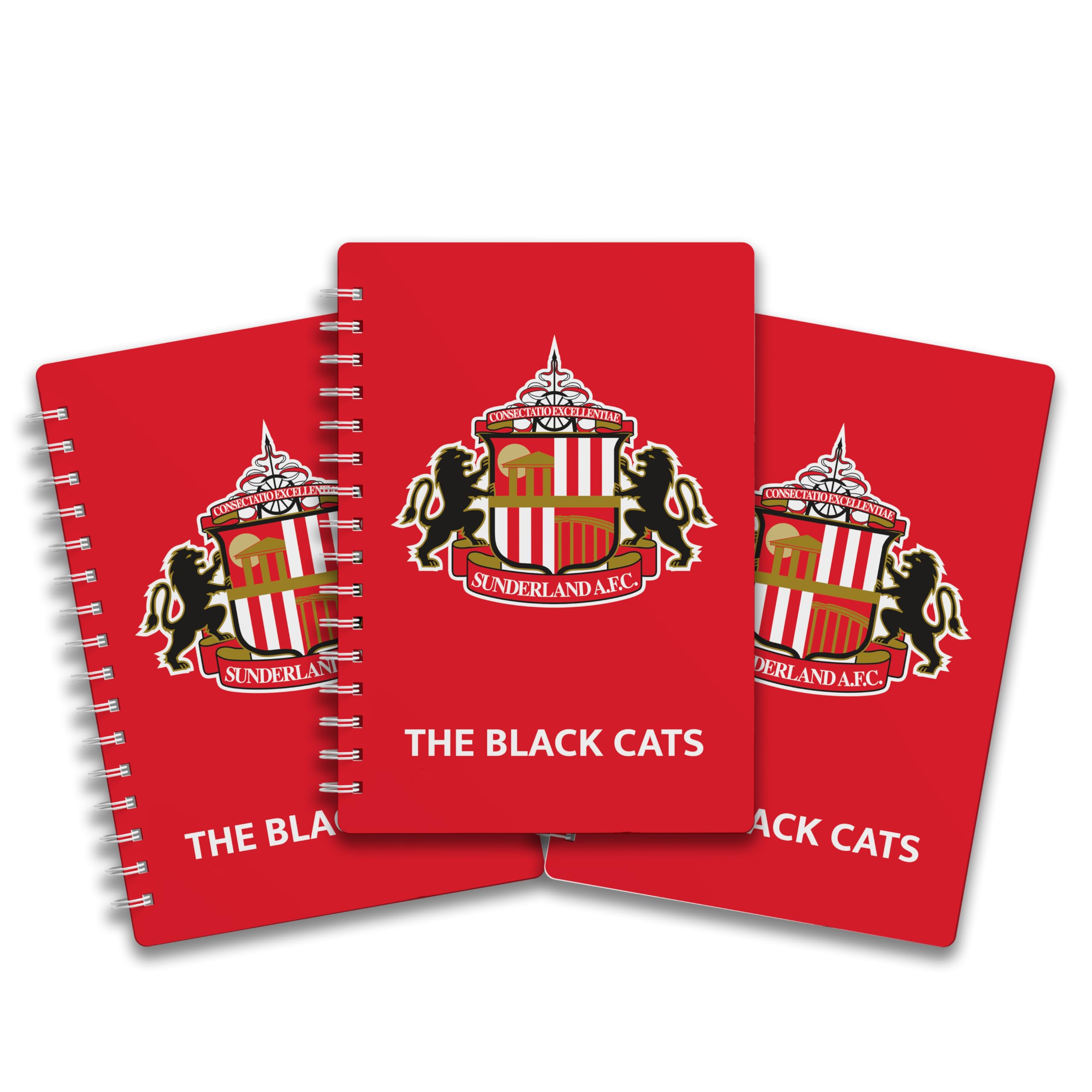 Pack of 3 - A5 Lined Wire-Bound Notebooks featuring the 'The Black Cats' - Sunderland. Perfect for dedicated fans who want to bring their passion for the team into their daily lives.