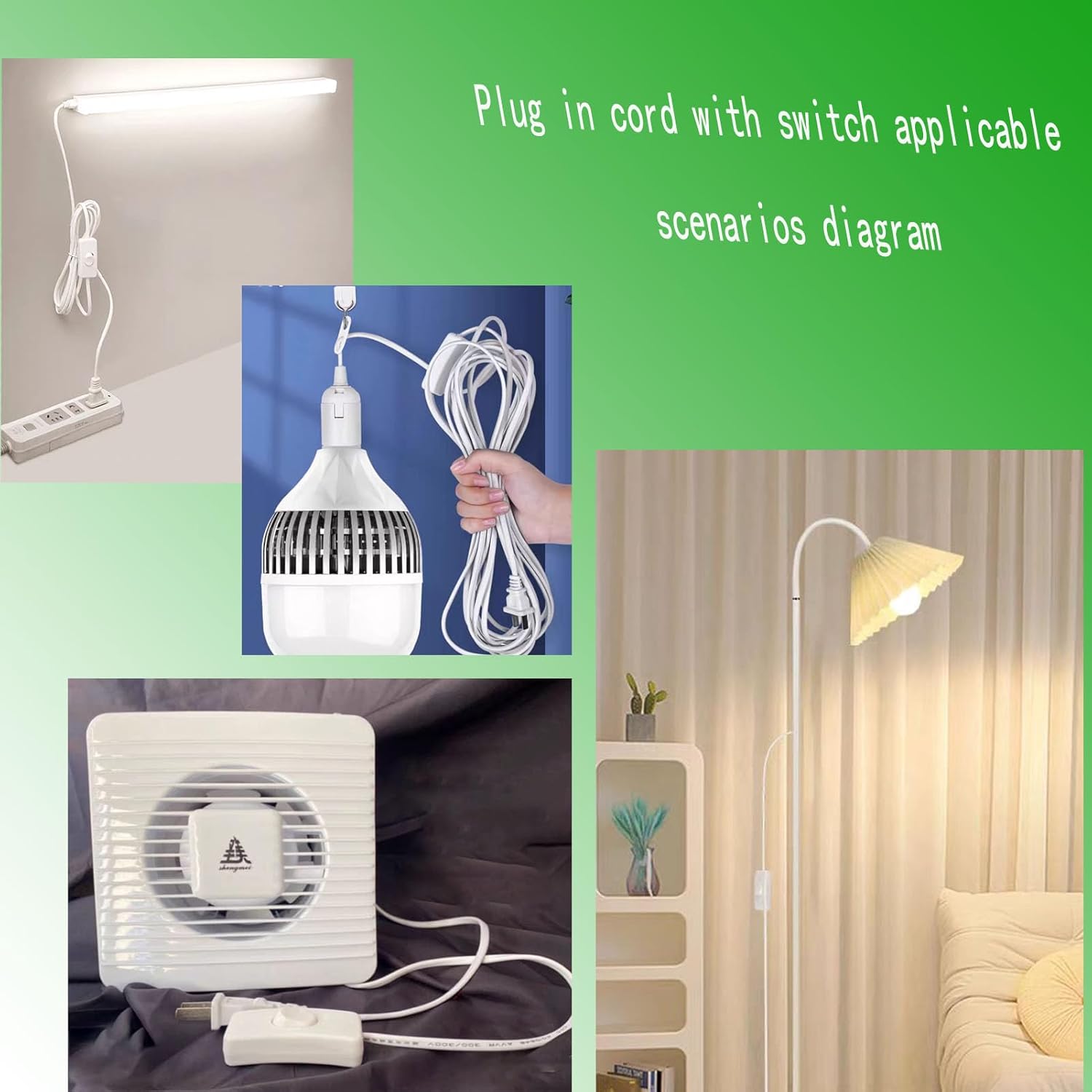 6 ft /1.9M White Lamp Cord with Switch,1 Pack 2 Prong 18AWG Light Power Cord with 3A On/Off Switch,Pure Copper Wiring Tail Stripped (6FTwhite)