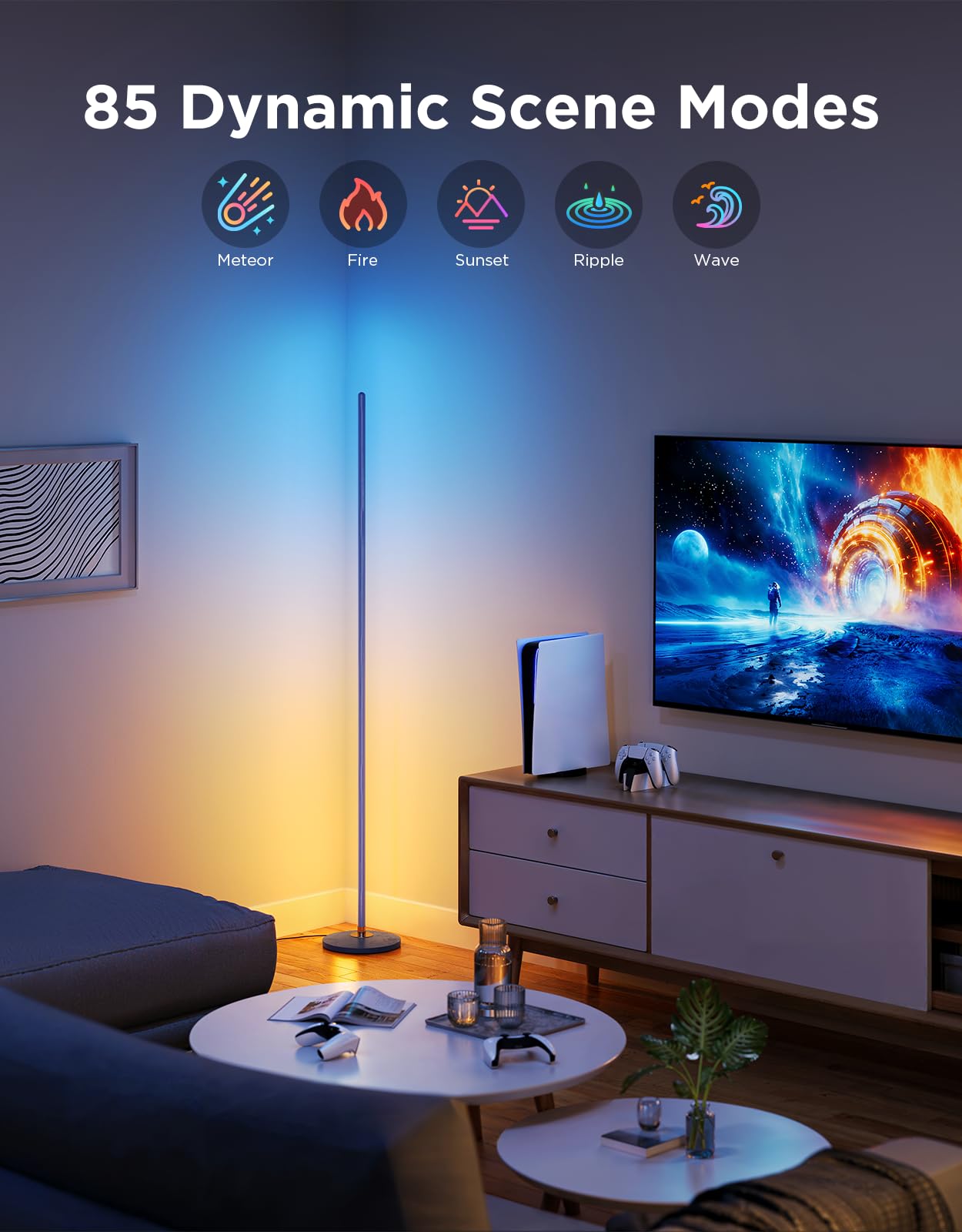 Govee RGBIC Floor Lamp Basic, 1000lm LED Corner Lamp Compatible with SmartThings, Alexa, and Matter, Modern Floor Lamp with Music Sync and 16 Million DIY Colors, Standing Lamp for Bedroom Living Room: Blue