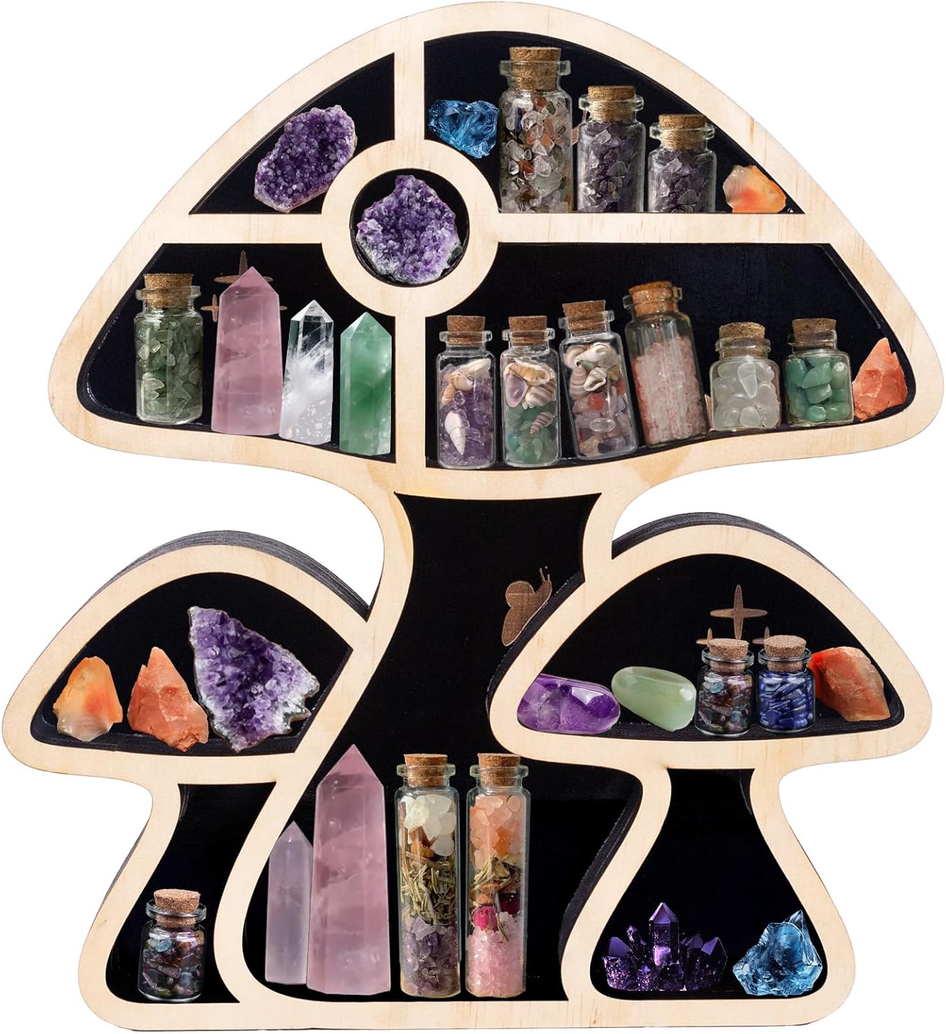 Mushroom Floating Shelves,Cute Mushroom Wall Decor,Multi Layer Wooden Storage Shelf, Home Creative Storage Shelf,Crystal Display Shelf for Wall, Perfect Decoration and Storage Gift