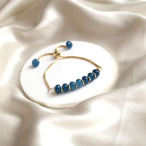 Vista 105 de Gempires - Pulsera de cuentas redondas naturales, chapada en oro amarillo de 14 quilates, joyería hecha a mano, pulseras ajustables para mujer